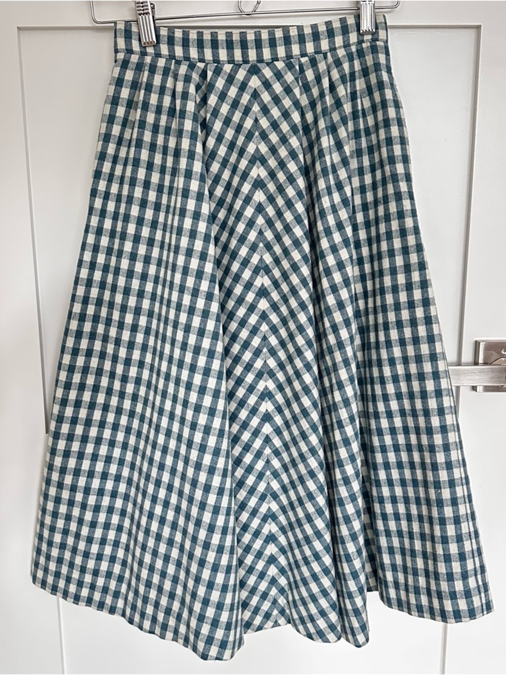 Vintage wool Teal and White Gingham checkered Circle Skirt